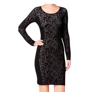 Calvin Klein Sweater Dress  Lace Contrast Print Stretchy Long Sleeve Sz S NWT